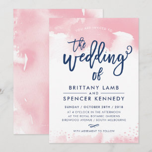 Invitación WEDDING INVITE la moderna y elegante acuarela rosa