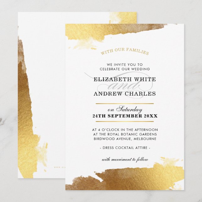 Invitación WEDDING INVITE los bordes dorados de lujo modernos (Anverso / Reverso)
