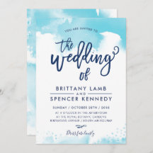 WEDDING INVITE moderna y elegante acuarela azul ac
