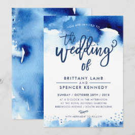 Invitación WEDDING INVITE moderna y elegante acuarela azul ma