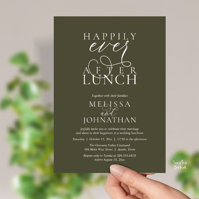 Invitación Wedding Lunch Invites, Elegant Happily Ever After (Wedding Lunch Invites, Elegant Happily Ever After Invitation Card in Olive Green)