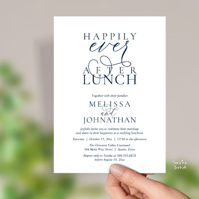 Invitación Wedding Lunch Invites, Elegant Happily Ever After (Wedding Lunch Invites, Elegant Happily Ever After Invitation Card in Navy Blue)