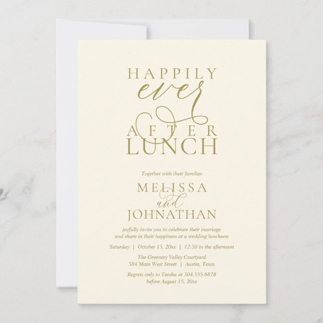 Invitación Wedding Lunch Invites, Elegant Happily Ever After (Anverso)
