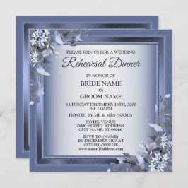 Invitación Wedding Navy Blue Floral Silver Rehearsal Dinner