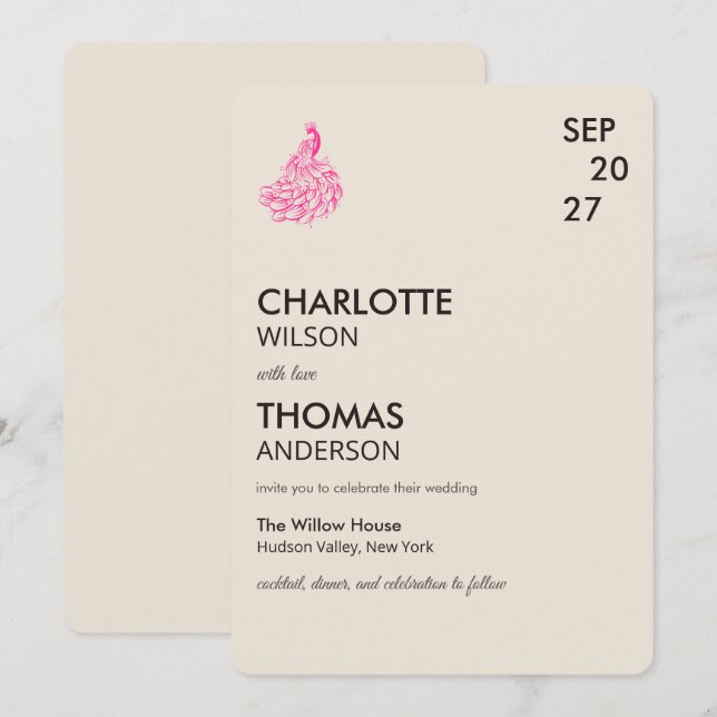 Invitación Wedding Peacock Botanical | Couture Art (Anverso / Reverso)