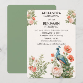 Invitación Wedding Peacock Botanical | Vintage Floral Art