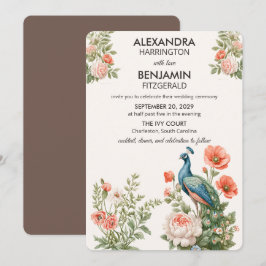Invitación Wedding Peacock Botanical | Vintage Floral Art