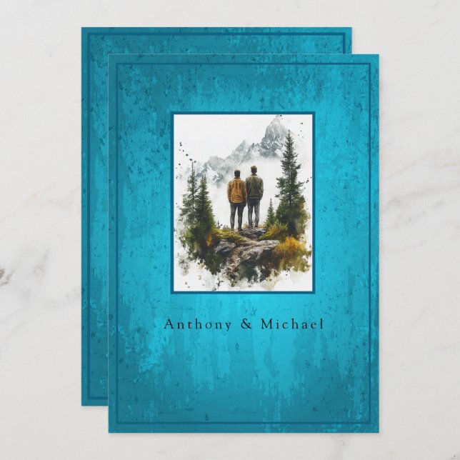 Invitación Wedding Photo Elegant Blue Grunge Background  (Anverso / Reverso)