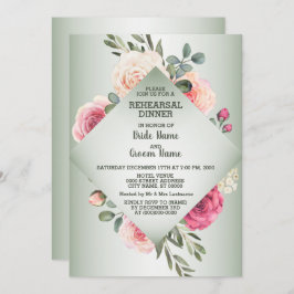 Invitación Wedding Pink Floral Rustic Green Rehearsal Dinner