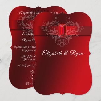 Invitación Wedding Red Satin Ribbon Sparkling Ruby