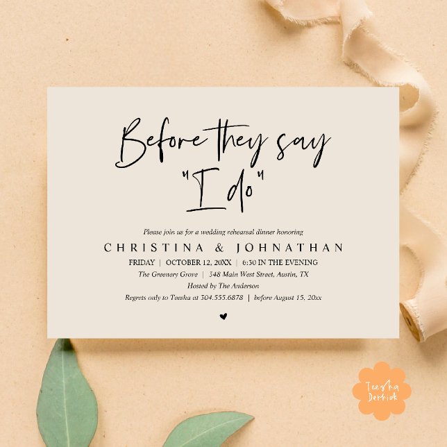 Invitación Wedding Rehearsal Dinner, Before They Say "I Do" (Wedding Rehearsal Dinner, Before They Say "I Do" Invitation Card in Black and Cream)