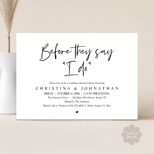 Invitación Wedding Rehearsal Dinner, Before They Say "I Do" (Wedding Rehearsal Dinner, Before They Say "I Do" Invitation Card in Black and White)