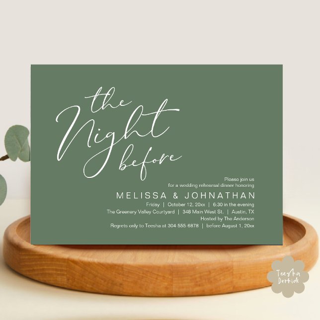 Invitación Wedding Rehearsal Dinner The Night Before  (The Night Before Romantic Modern Wedding Rehearsal Dinner Aesthetic Invites PDF Classy Sage Green)