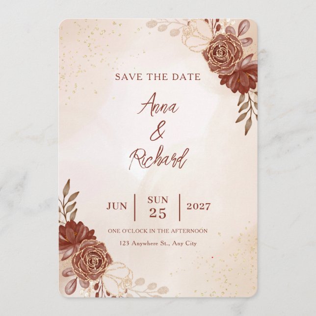Invitación Wedding Save the Date Card | Elegant Botanical  (Anverso)