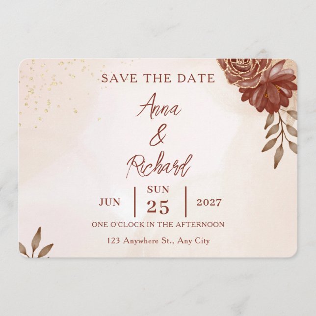 Invitación Wedding Save the Date Card | Elegant Botanical  (Anverso)