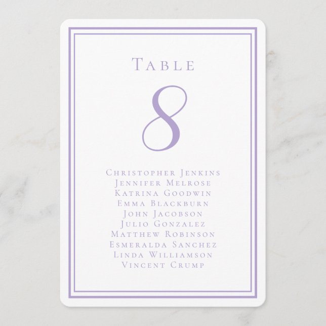 Invitación Wedding Seating List Guest Table Number Lavender (Anverso)