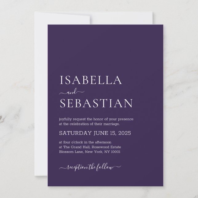 Invitación Wedding Simple Deep Violet (Anverso)