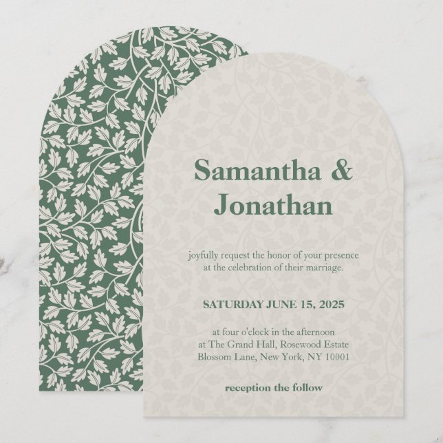 Invitación Wedding Simple Floral Emerald Green (Anverso / Reverso)