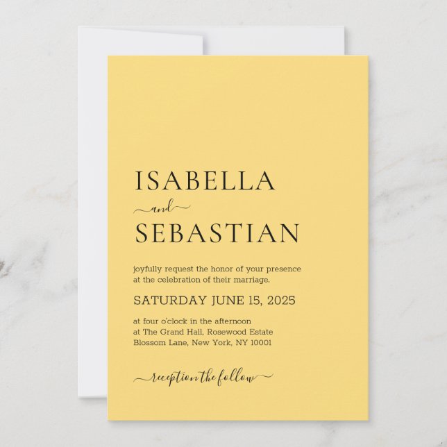 Invitación Wedding Simple Light Golden Rod Yellow (Anverso)