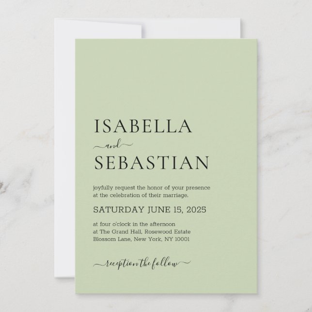 Invitación Wedding Simple Light Olive (Anverso)