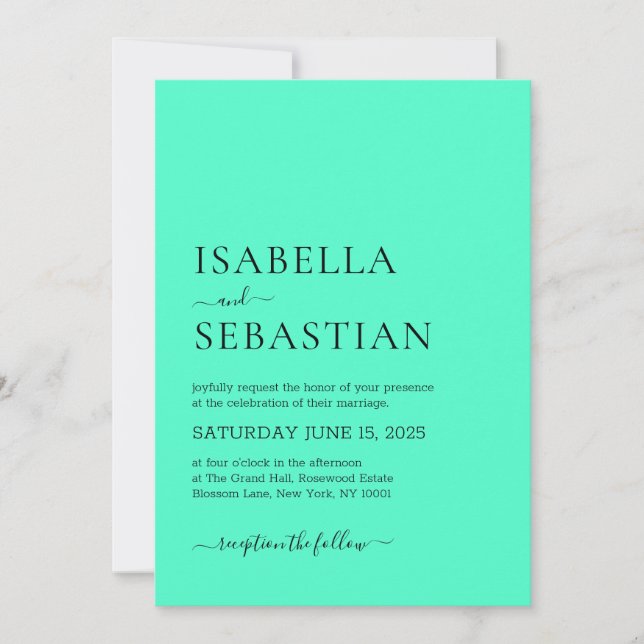 Invitación Wedding Simple Mint Breeze (Anverso)