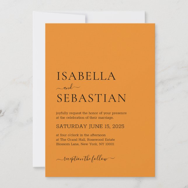 Invitación Wedding Simple Modern Dark Orange (Anverso)
