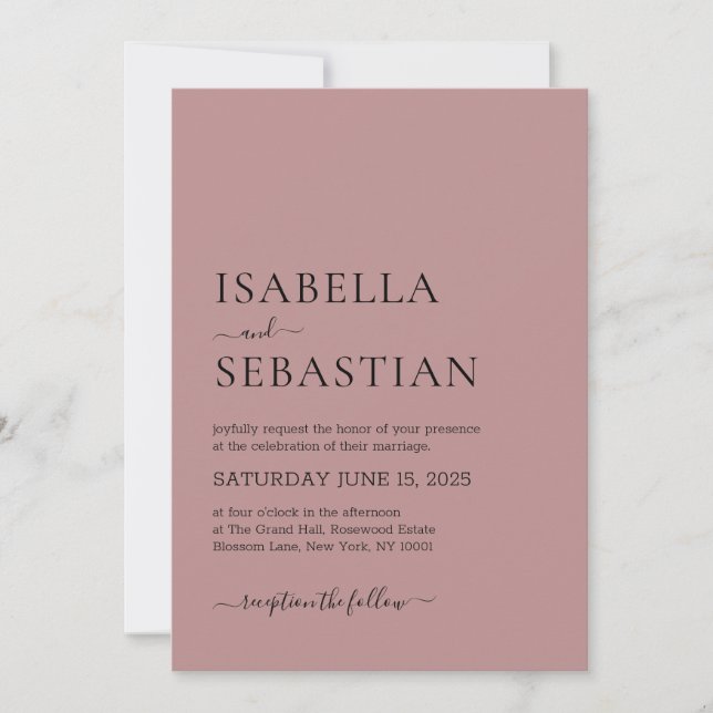 Invitación Wedding Simple Modern Dusty Rose Soft Elegant (Anverso)