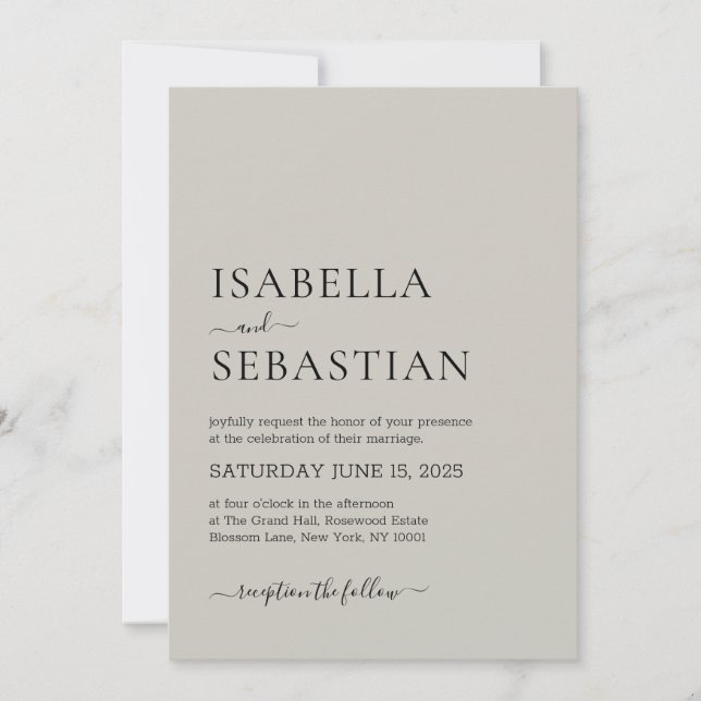 Invitación Wedding Simple Modern Light Gray (Anverso)