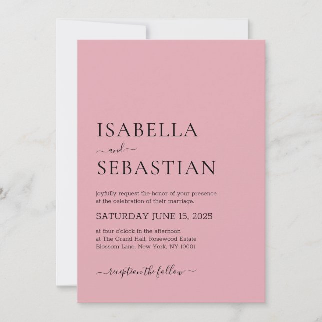 Invitación Wedding Simple Pastel Pink (Anverso)