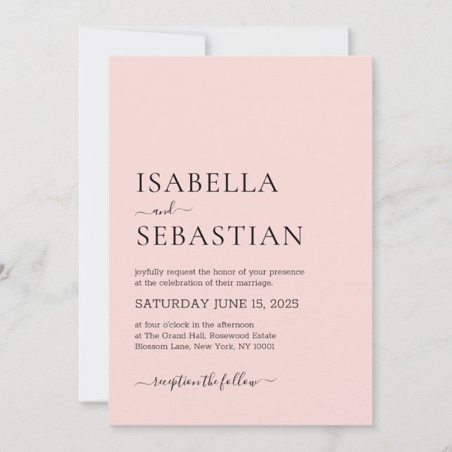 Invitación Wedding Simple Peach Blossom (Anverso)