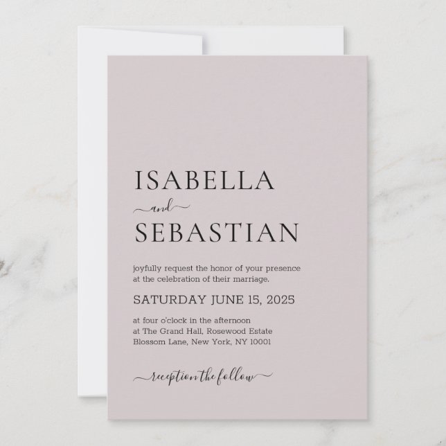 Invitación Wedding Simple Soft Rose (Anverso)