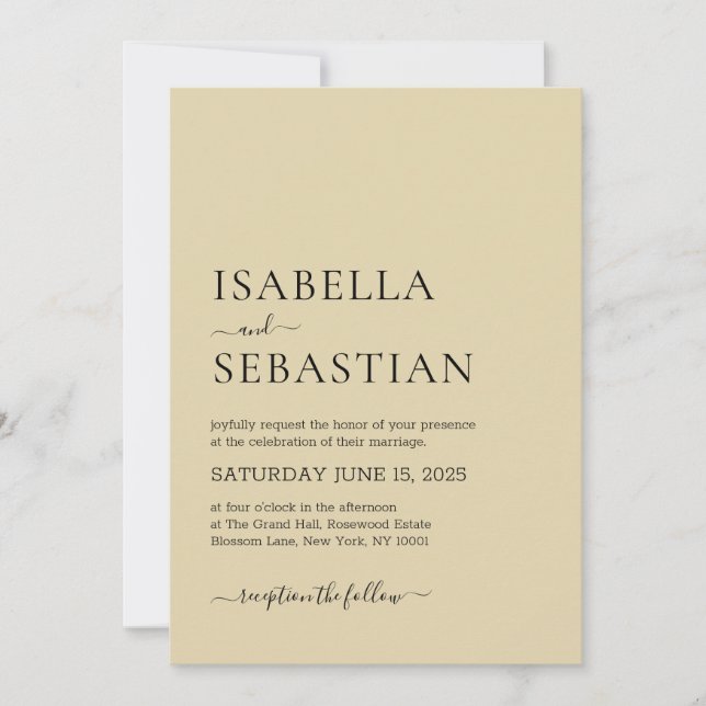 Invitación Wedding Simple Soft Yellow (Anverso)