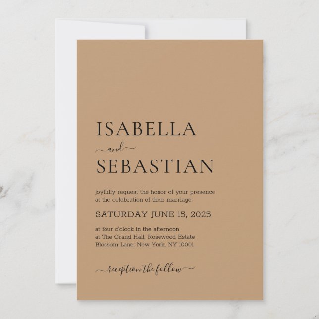 Invitación Wedding Simple Tan Brown (Anverso)