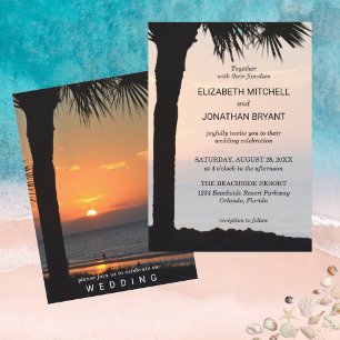 Invitación Wedding Sunset w/ Palm Tree Silhouette Beach Scene