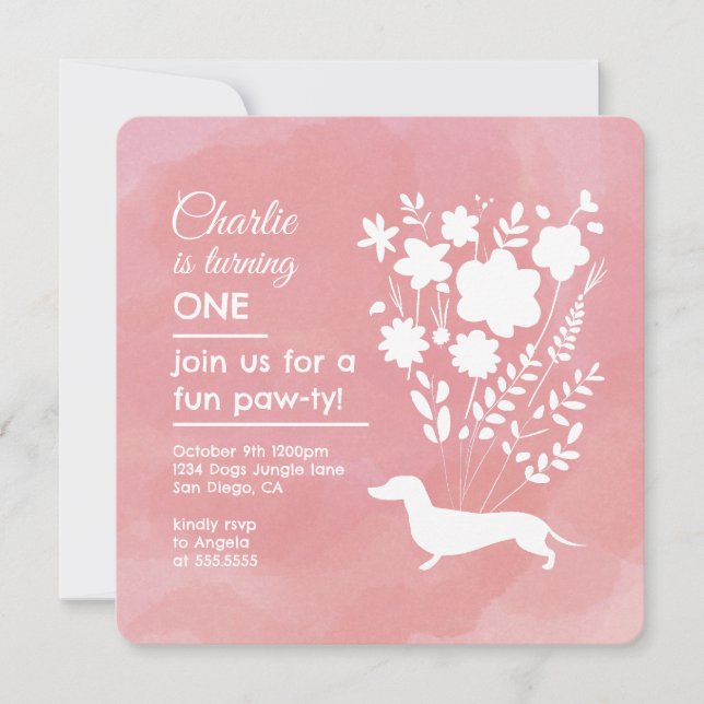 Invitación Weenie Chica de Cumpleaños Paw-ty Perros Cachorros (Anverso)