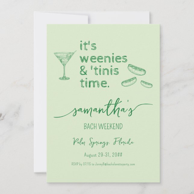 Invitación Weenies & Tinies Martini Bachelorette Bach Weekend (Anverso)