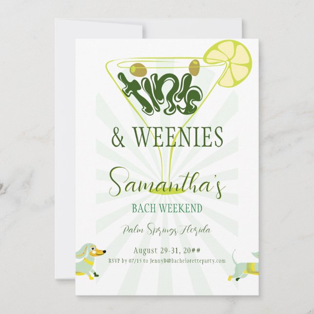 Invitación Weenies & Tinies Martini Bachelorette Bach Weekend (Anverso)