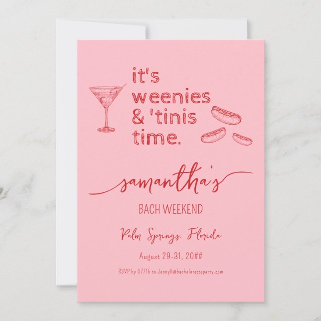 Invitación Weenies & Tinies Red Bachelorette Bach Weekend (Anverso)