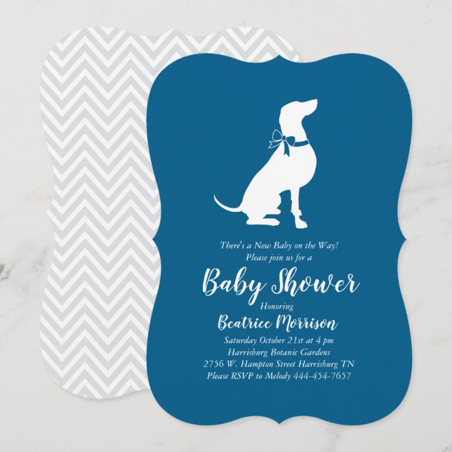 Invitación Weimaraner Dog Baby Shower Boy Blue (Anverso / Reverso)