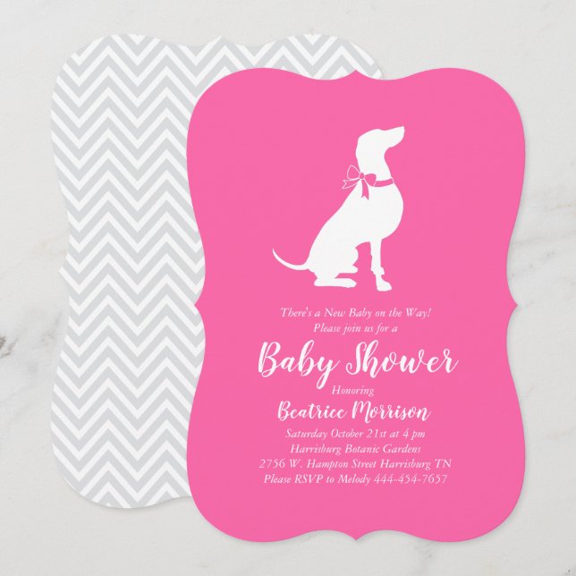 Invitación Weimaraner Dog Chica Baby Shower Pink (Anverso / Reverso)