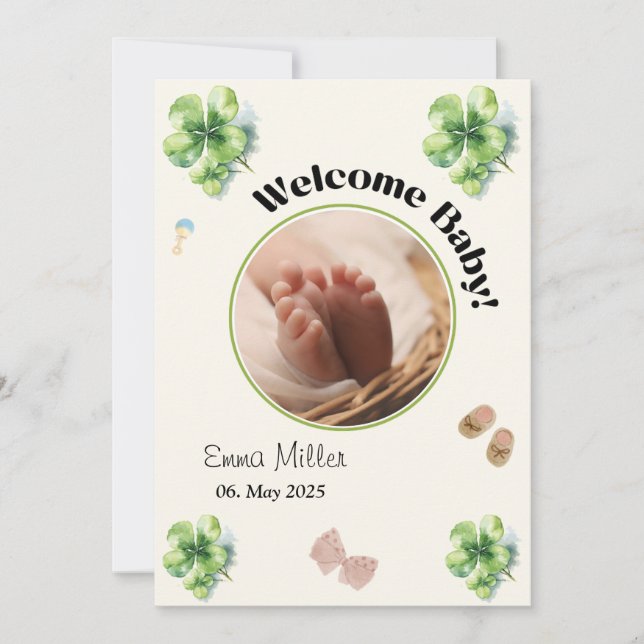 Invitación Welcome baby round photo (Anverso)