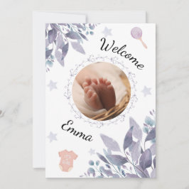 Invitación Welcome baby round photo girl