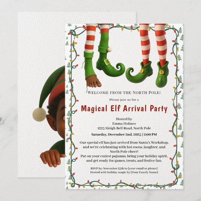 Invitación Welcome Elf Party | North Pole Arrival Celebration (Anverso / Reverso)
