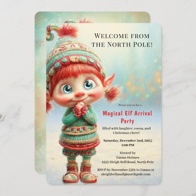 Invitación Welcome Elf Party | North Pole Arrival Celebration (Anverso / Reverso)