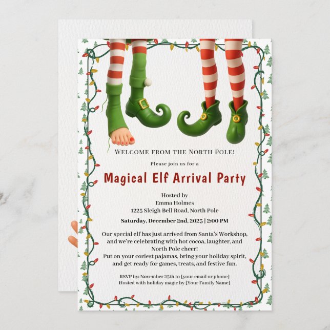 Invitación Welcome Elf Party | North Pole Arrival Celebration (Anverso / Reverso)