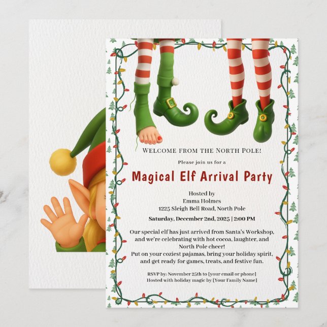 Invitación Welcome Elf Party | North Pole Arrival Celebration (Anverso / Reverso)
