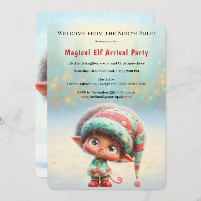 Invitación Welcome Elf Party | North Pole Arrival Celebration (Anverso / Reverso)
