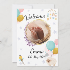 Invitación Welcome with love baby announcement round photo