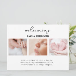 Invitación Welcoming Photo Birth Announcement Card
