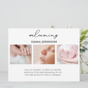 Invitación Welcoming Photo Birth Announcement Card